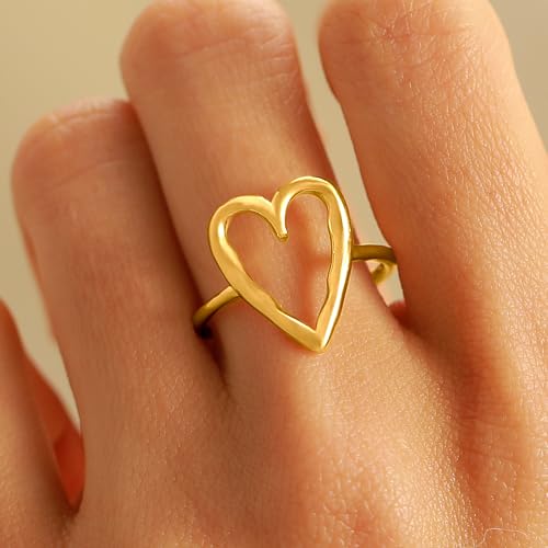 Irregular Hammered Hollow Heart Stackable Ring for Women 925 Sterling Silver Minimalist Stylish LOVE Heart Rings to Daughter Mom 14K Gold Plated Adjustable Open Band Ring Wedding Hallowmas Jewelry2