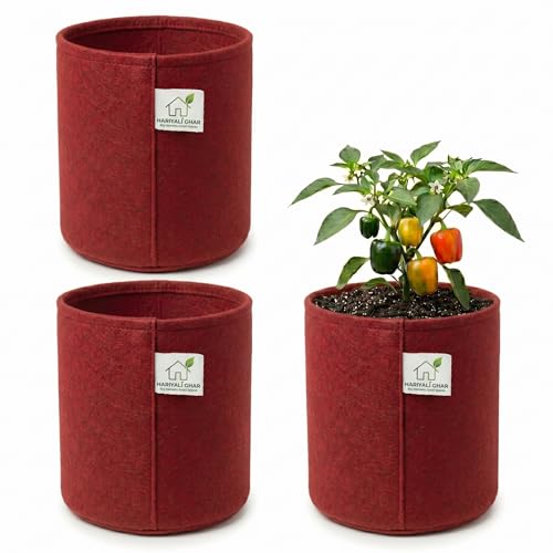 Image of 400 GSM Geo Fabric Round Grow Bags 18x18 Inch, Red Planting Bags for Terrace and Kitchen Gardening Pack of 3