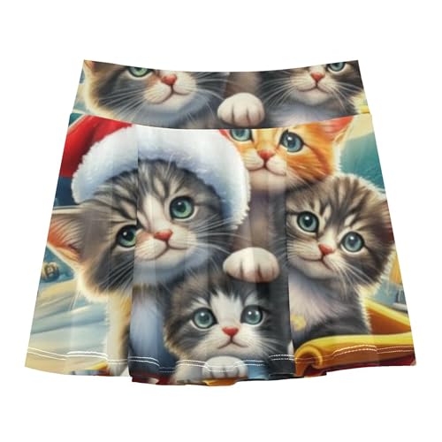 Custom Athletic Shorts Girls Skorts Toddler Tennis Skirts Cheer Skirt Cute Kittens Sleigh Snow Moon 4t