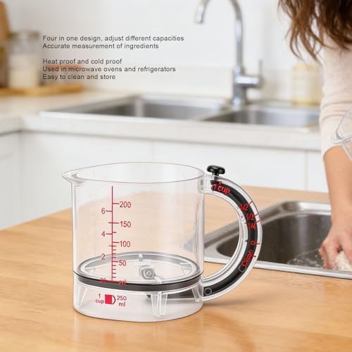 Asixxsix Taza Medidora Ajustable, 4 en 1 Multifuncional con Base para Cocinar Ingredientes para Hornear, Polvo Seco Líquido, Resistente Al Calor, Al Frío, Apto para Microondas y - imagen 4