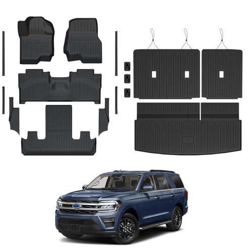 GALVAGNITE Floor Mats for Ford Expedition 2018-2024 All Weather Floor Mats Trunk Cargo Liner with Backrest Protectors and Door Sill Guards Accessories Full Coverage Set (Fit 7 Seats)