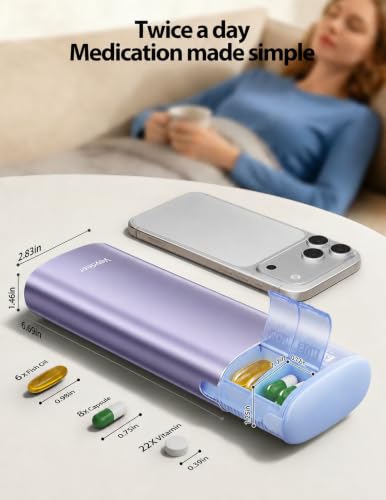 Image of Vaydeer Metal 7 Day Travel Pill Organizer 2 Times a Day, Built-in Desiccant | AM PM weekly Travel Pill Case, Twice-Daily,Airtight Large Capacity Pill Box for Vitamins, Medication, Supplements & Fish Oil