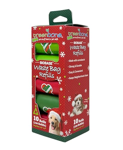 Image of Greenbone Biobase Christmas-Themed Pet Waste Bag Refills: 10 Rolls - 120 Refills, Red