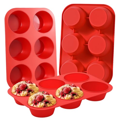 Image of CAKETIME Silicone Jumbo Muffin Pan 3 Pack 6 Cup 3.5 Inch Large Muffin Tin Non Stick BPA Free for Baking Giant Muffins Cupcakes Frittatas