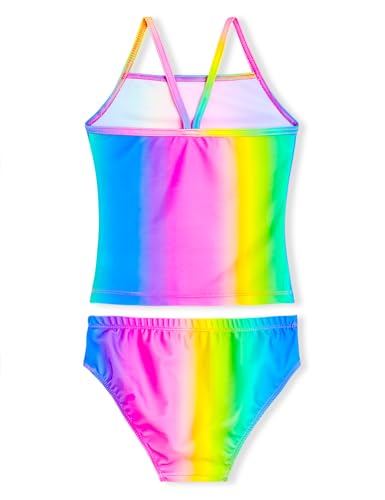 Image of Girls Tankini Swimsuit Two Piece Bathing Suit Colorful Toddler Kids Ruffle Swimwear Adjustable Strap Summer Beach