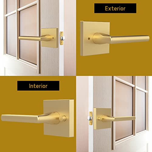 Mega Handles Privacy I Lever Door Handle Set For Hallway, Closet And Bathroom I Reversible Design I Fits All Standard Door Sizes I Screws Included - Satin Brass (1 Pack) With Covered Screws, 5" #TOP3