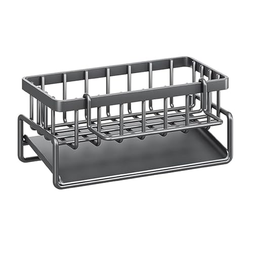 Image of Zentro Kitchen Sink Organizer with Drain Tray, Rust Proof Metal Sponge Holder for Sink, Kitchen Countertop Caddy for Dishwashing Liquid Brush Towel Storage, Bathroom Use