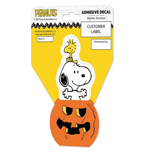 Image of Peanuts Snoopy in Pumpkin Adhesive Vinyl Decal - Fun Snoopy Sticker for Fall and Halloween Decor