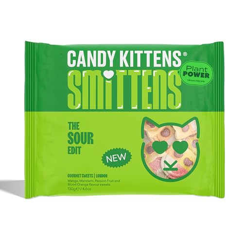 Candy Kittens Smittens The Sour Edit Tropical Candy Vegan Sweets - Mango Mandarin Passion Fruit & Blood Orange Dairy-Free Gluten-Free Vegan Candies for All Party Snack Sweet Hamper 130g 1 Pack