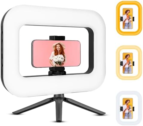 Smartphone Ring Selfie Light Kit Handheld LED Mobile Video Stabilizer Fill Lighting Rig Lights Built-in 8000mAh Battery Rechargeable for Phone Camera, YouTube, TIK tok Video Recording, Make up
