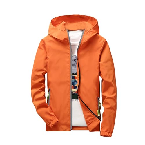 Duohropke Chaqueta softshell para hombre, de verano, ligera, fina, impermeable, transpirable, reflectante, cortavientos, chaqueta de entretiempo, chaqueta funcional, naranja, 7XL