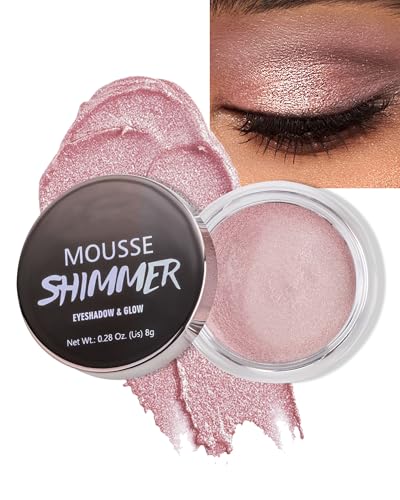 Shimmer Cream Eyeshadow, Ultra-Blendable Glitter Eye Shadow with Moisturizing Formula, Waterproof Long Lasting & Highly Pigmented, Single Creme Eyeshadow Highlighter Makeup for Women-02#Light Pink