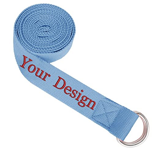 Muka Cinturón de Yoga Personalizada Estiramiento con Bucles Metálica Hebilla en D Correa Yoga para Fitness Pilates y Gimnasia Principiantes y avanzados 6ft 183 x 3,8 cm Azul