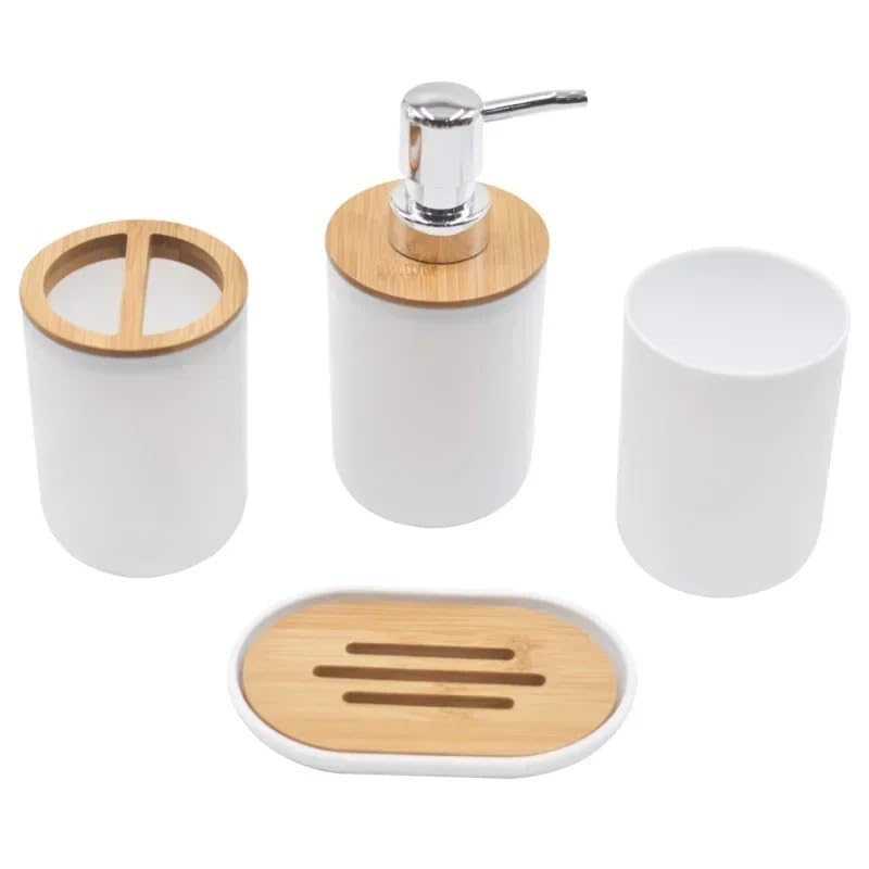 Badezimmer Zubehör Set Badezimmer-Zubehör-Set, Seifenspender, Flaschenschale, Waschraum, Zahnbürstenhalter, Tasse, Anzug, Lotion, Rack, Mülleimer, Toilettenbürste(White 6pcs)