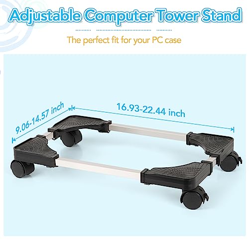 Retyion Mobile CPU Stand Adjustable Computer Tower Stand with Locking Caster Wheels Under Home Office Desk (W: 9.06\" to 14.57\")