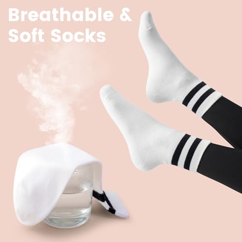 Image of SISOSOCK Quarter Crew Cotton Socks for Women Striped Athletic Casual Breathable Socks 10 Pairs with Gifts Box