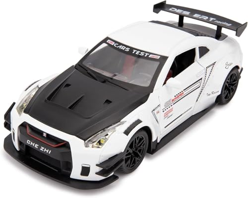 Image of Exclusive Alloy Metal Pull Back Die-Cast Car Diecast Metal Pullback Toy Car with Openable 6 Doors,Light Music Boys Gifts Toys (1:24 Nissan GTR - White Color)