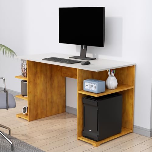Image of Bniture Wooden Study Table for Home | Engineered Wood Study Table with Side Shelf Storage | Multi Purpose Computer Desk for Writing & Study | Laptop Table for Study Room | Giant Wood & Frosty White