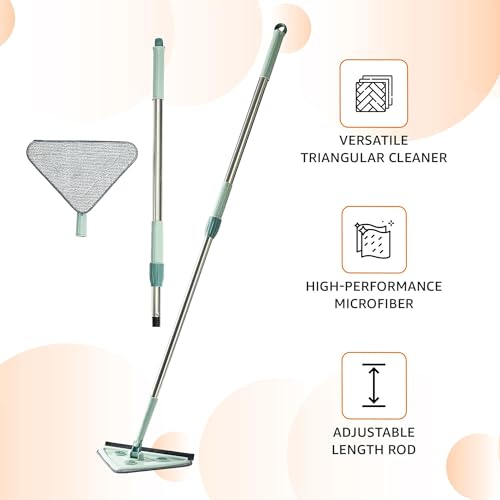 Image of Suzec Rotatable Triangle Mop With Long Handle | Microfiber Floor Cleaning Brush | Glass Wiper Window Cleaner, Car Glass Scraper | Dust Mop