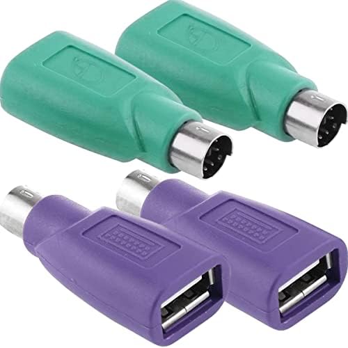PS/2 to USB A Adapter Male to Female Keyboard Adapter PS-2 Jack to USB A Plug for Mouse and Keyboard, Replacement PS/2 Keyboards Adapters, 4 PCS