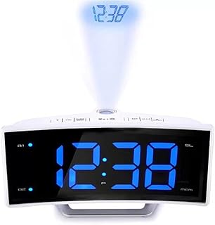 WooDeY Projection Alarm Clock Radio Digital Clock Brightness Dimmer FM Radio LED Display Dual Alarm Clock Snooze with USB Charger