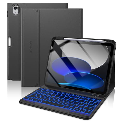 Image of typecase Folio Keyboard Case for iPad 10th Gen 10.9 inch (2022) and iPad 11th (A16, 2025), Magnetic Wireless Detachable Keyboard, 7-Color Backlight, Thin & Light, Pencil Holder - Black