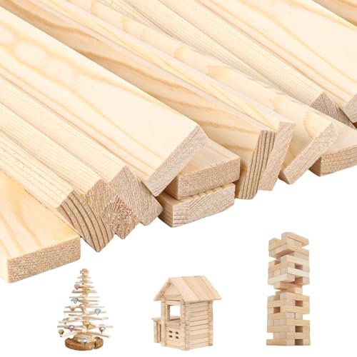 VIDETOL 30 Stück Holzstäbe Quadratisch, 30 x 3 x 1 cm Unvollendete Holzleisten, Holzleisten zum Basteln für Bastelprojekte, Schnitzen, Holzbasteleien, DIY Projekte