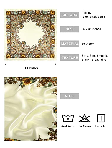 AWAYTR 35” Large Square Satin Head Scarf - 3Pcs Hair Scarves Silk Bandana Headscarf Silk Feeling Scarf for Women