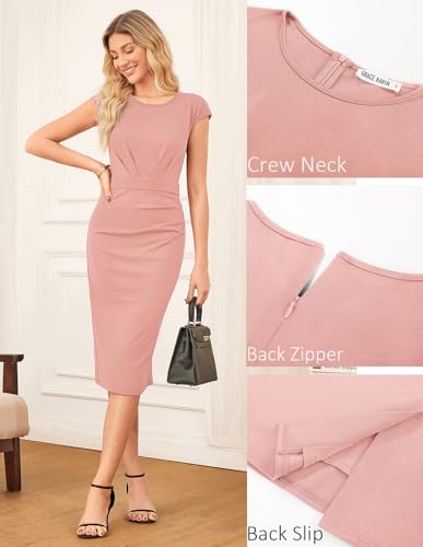 Image of GRACE KARIN Women's Wear to Work Dresses 2026 Cap Sleeve Sheath Bodycon Midi Dress Ruched Business Office Pencil Dress