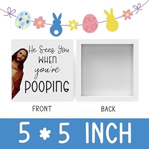 Funny jesus christian easter decor easter bathroom decoration are you pooping sign jesus decor for home wooden box decor sign for home farmhouse office bathroom living room table shelf tiered  urban country home decor
