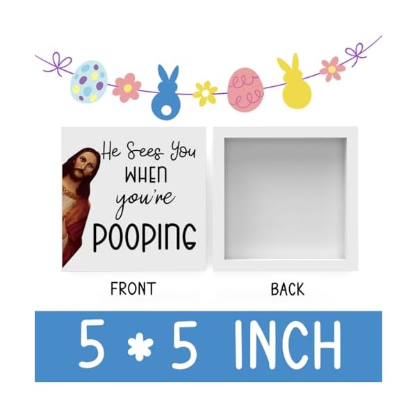 Funny jesus christian easter decor easter bathroom decoration are you pooping sign jesus decor for home wooden box decor sign for home farmhouse office bathroom living room table shelf tiered  urban country home decor