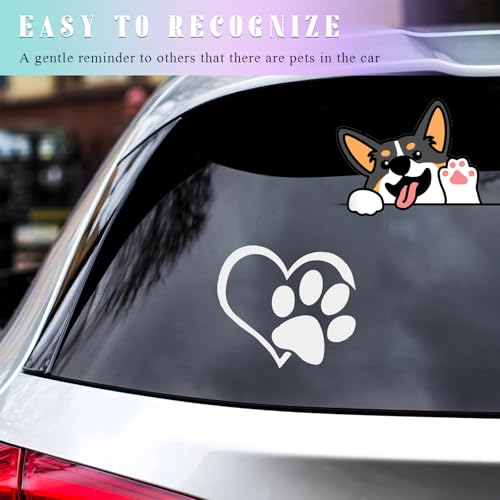 Image of DXNQ Pet Dog Paw Puppy Love Heart Vinyl Decal, 4.6 inch 3.7 inch Heart with Dog Paw Print Reflective Bumper Sticker, Cute Waterproof Puppy Footprint Heart Decal for Window Laptop Wall (White)
