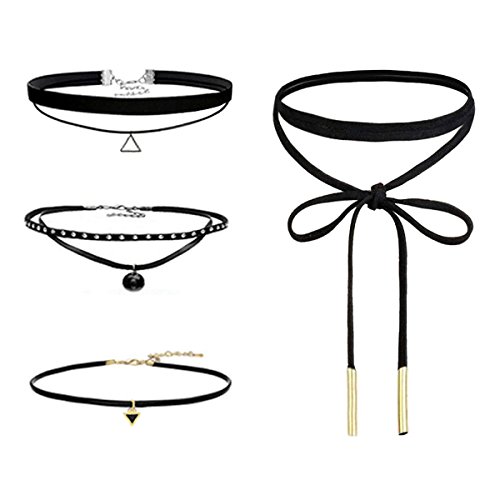 Eigso 4Pcs Women Velvet Ribbon Necklace Set Gothic Tattoo Lace Adjustable Choker
