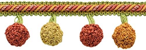 DÉCOPRO 1 3/4" long (4cm) Arbor Collection Pompom Tassel Fringe Trim with Decorative Rope Gimp header design (PPFAR) Taupe Gold #AR01 (Brass Gold Golden Beige Light Brown) 12 Yards (36 ft/11m)