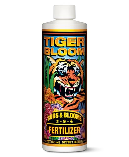 FoxFarm Tiger Bloom Liquid Plant Food - Phosphorus Fertilizer for Buds, Blooms & Flowering - Supports Soil & Hydroponic Systems - High Micronutrient Formula with 2-8-4 Nutrient Ratio - 1 Pint