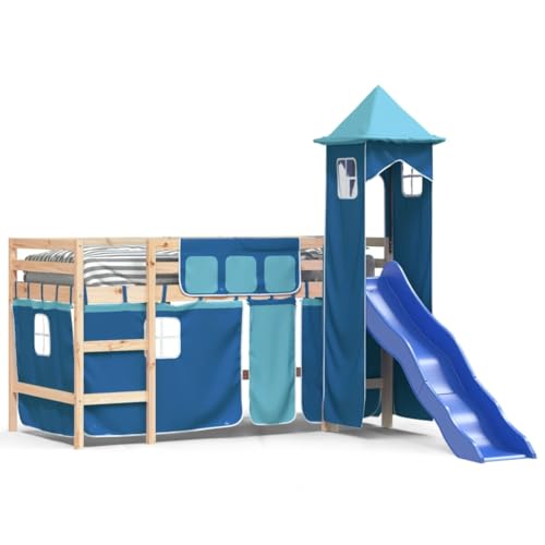 Genérico Wenjingqi Cama Alta para niños con Torre Madera Pino Azul 90x190 cm, Azul 3207082