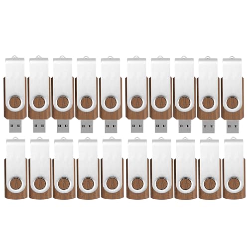 TATMOHIK Wood Flash Stick - Memoria USB 2.0 (20 unidades, madera, 20 unidades, 2 GB, clip giratorio de metal, madera de nogal)