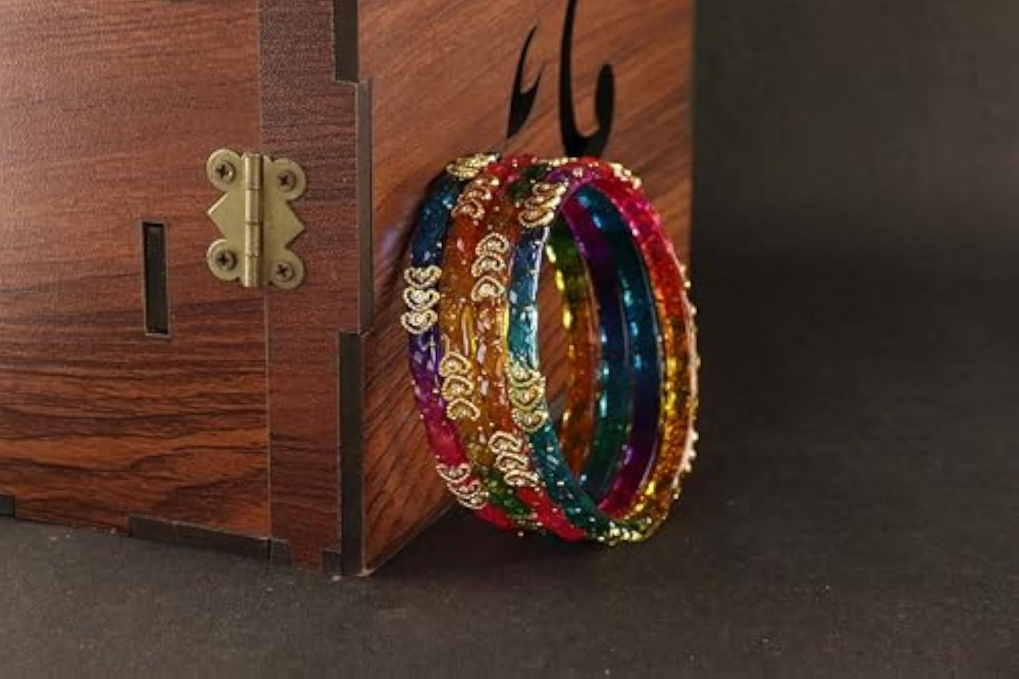Stylish Glass Kada Set with Zircon Gemstone & Heart Shape Beads, Elegant Bangles