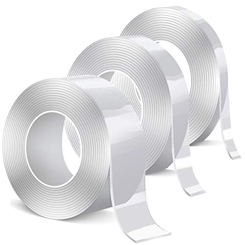 Nano Double Sided Tape 9M/29.5FT,Reusable Washable Multifunctional Traceless Adhesive Clear Tape,Removable Strong Sticky Transparent Adhesive Tape for Carpet Mat/Home/Office/Car Decoration,3Rolls