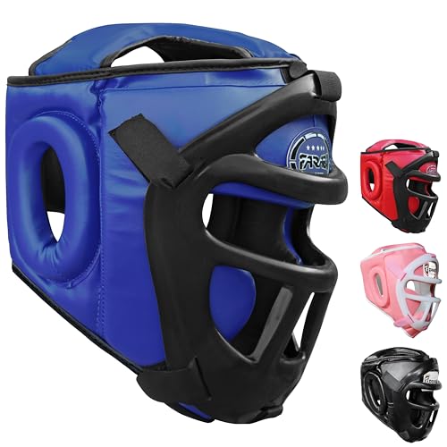 Farabi Sports Head Guard for Boxing MMA Muay Thai Fight Cage Training Helmet (Blue, Medium)