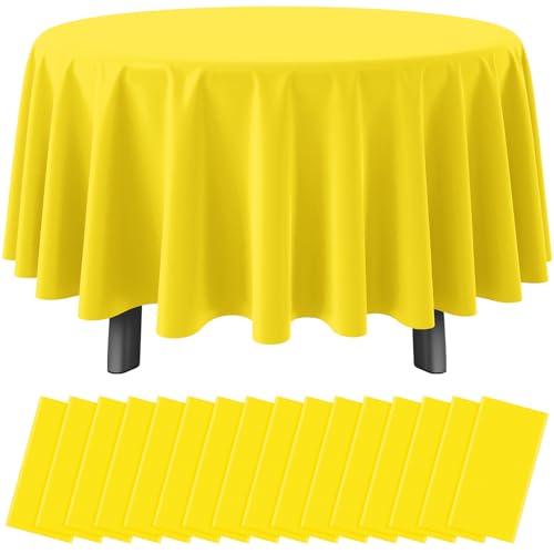 Image of Ragnhild 16 Pack Yellow Plastic Round Tablecloth, 84 Inch, Waterproof & Stain Resistant, Perfect for Birthday Parties, Graduations, Weddings, Everyday Use