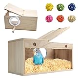 MUYG Natural Wood Bird Nesting Box,Acrylic Parakeet Nesting Box Transparent Cockatiel Nest House with Perch Wooden Parrot Nest for Lovebird Budgie Conure Canary Finch(Medium)