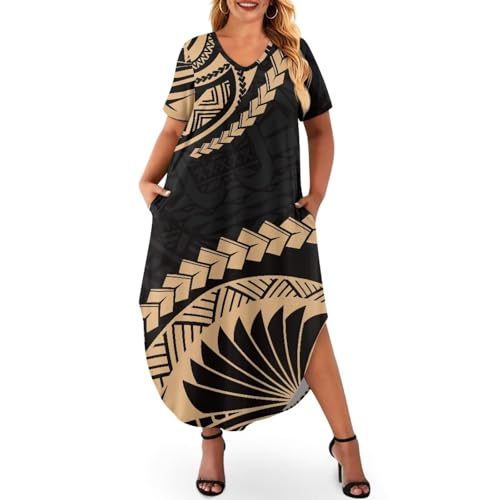 Hawaiian Mumu Dresses for Women with Pockets Short Sleeve Summer Dresses Boho Plus Size Dresses for Women