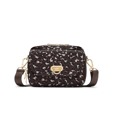 Baggallini Womens Coastal Flip Lock Camera Bag Crossbody Ganache Cheetah Gold Hardware One Size