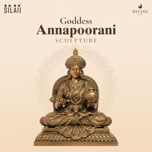 Image of SILAII Goddess Annapoorani Sculpture | 6 Inch Antique Bronze Finish | Annapurna Devi Idol for Home Temple, Pooja Room & Spiritual Decor