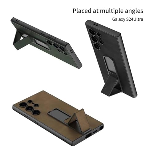 Image of TechTrendz Luxyry Slim Frosted Leather Folding Bracket Kickstand Case Compatible with Samsung Galaxy S25 Ultra, Skin-Feel Camera Protective Cover for Samsung Galaxy S25 Ultra 5G (Green)