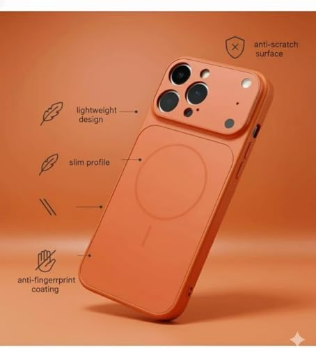 Image of for iPhone |Convert to 17 pro /17 Pro Max Style Premium Back Glass Converter Cover Magnetic Case (Orange, for iPhone 14 Pro Max)