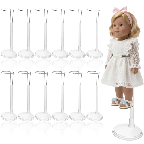 Image of 12 Pcs Doll Stands Set for 8-14 Inches Adjustable Dolls Figure Stand with Retractable Waistline Doll Stand for Home Store Birthday Party Favor Display (White)