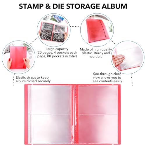 Image of 2 Pack Large Sticker Photo Storage Album, Stamp & Cutting Dies Storage Book Organizer Folder for Cards Storage DIY Scrapbooking Card Making Supplies 20 Pages 80 Pockets / Pack ( Clear + Purple)