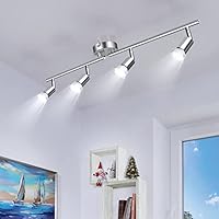wowatt Lámpara de Techo LED 4 Focos, Plafón con Focos giratorios y orientables 6000K Blanco Frío 4 x 6W Spot Bombillas GU10 Bajo Consumo 230V 600lm 83Ra IP20 Níquel Mate No Regulable